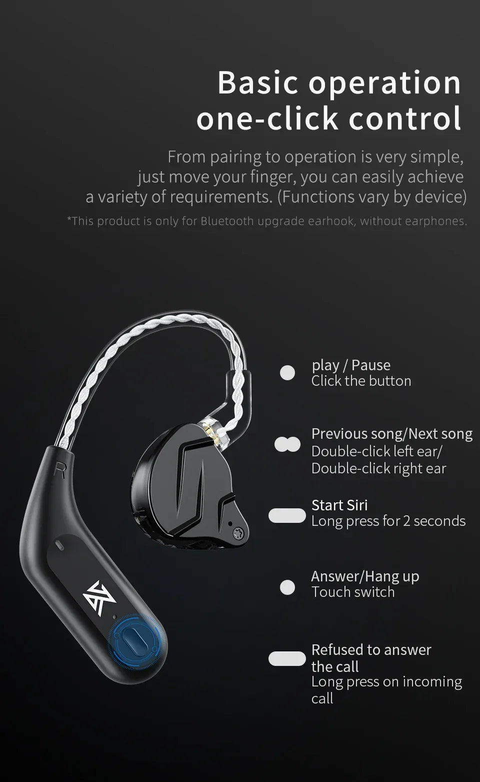 Bluetooth 5.2 Wireless Ear Hooks for KZ Monitors - Tidesmit Tidesmit