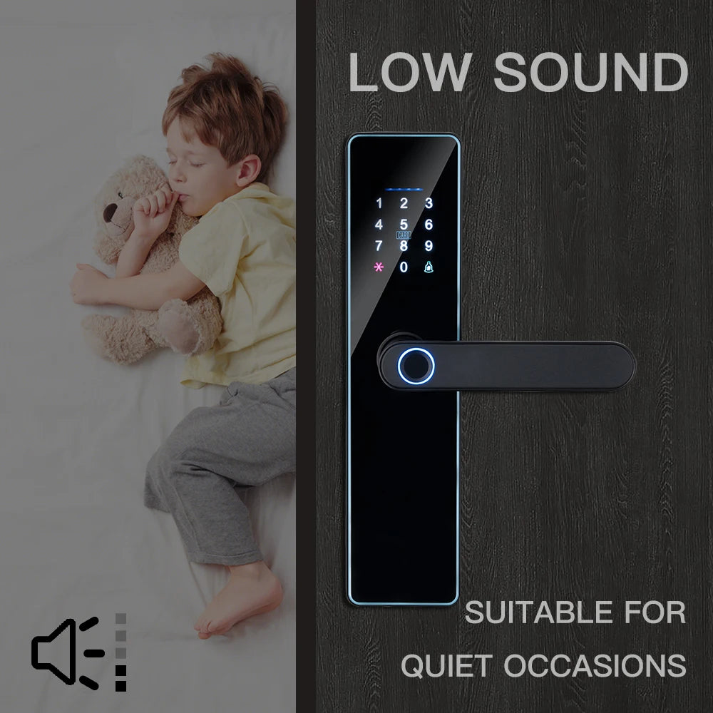 2026 New WiFi Tuya APP Smart Door Lock Remote Unlocking Digital Electronic Smart Home Wooden Door Lock Fingerprint Sound Quiet