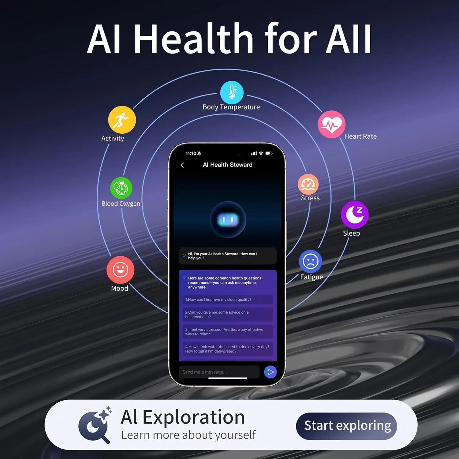 QINO AC11 Smart Ring Ceramic Vibration Alerts for Calls Notification Alarm, Smart Touch Health Monitor for Men Free Charge Case Tidesmit