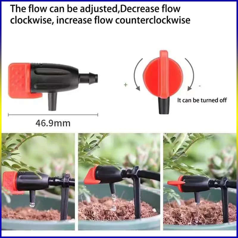 4/7mm LDPE Drip Tubing Kit PP Adjustable Red Cap Dripper + Y Shape Ground Stake DIY Garden Micro Irrigation Watering Accessories