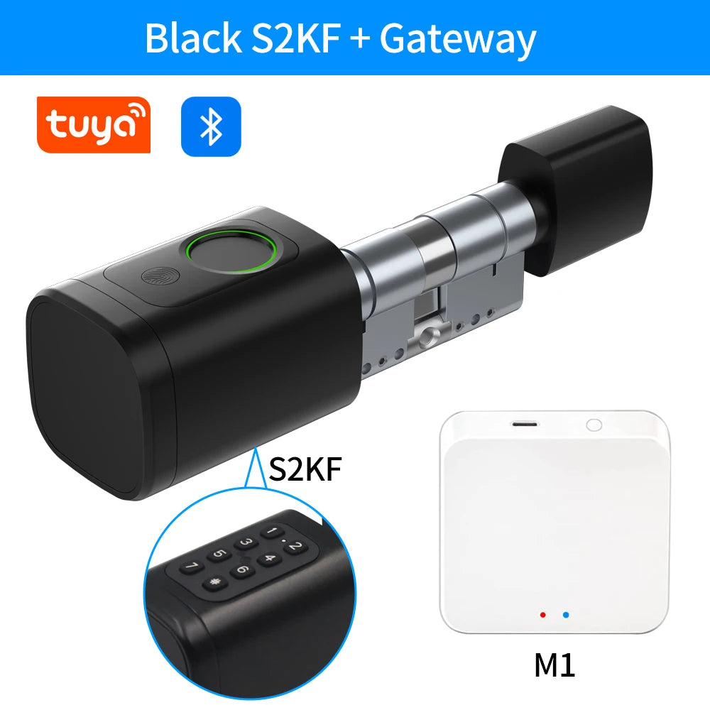Support Tuya App Intelligent Plug-in Lock IP65 Biometric Fingerprint App Control Cylindrical Bolt Alex/Google Home/Office Door