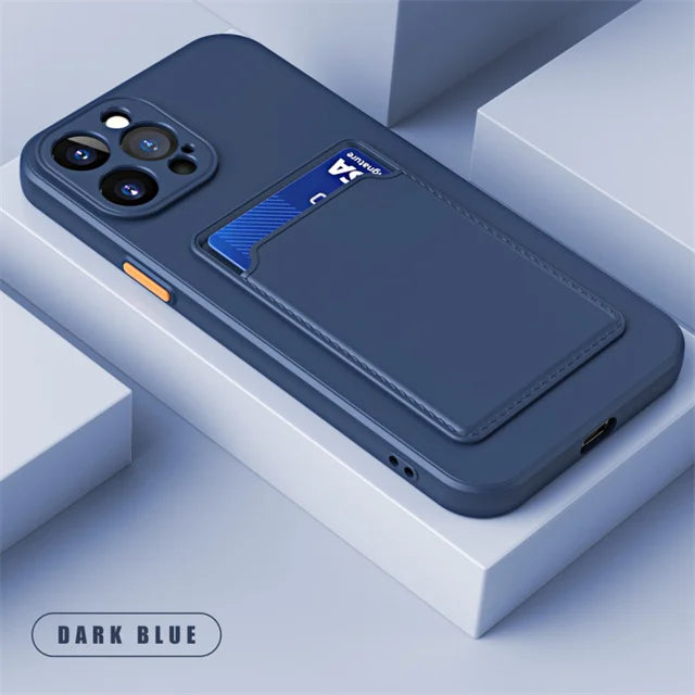 Silicone Wallet Case for iPhone - Shock-Absorbing Slim Fit Cover Navy Tidesmit