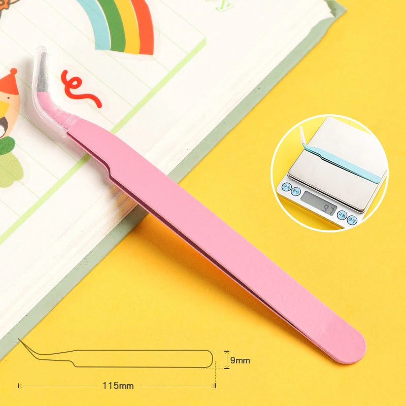 Eyelash Tweezers Set for False Eyelashes - Precision Applicator Tools False Eyelashes Pink Curved Tidesmit