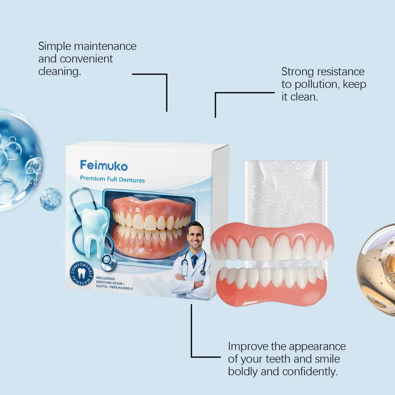Silicone Dentures False Teeth Full Set Soft Safety Easy to Use Perfect Fit Oral Improve Tooth Loss Broken Temporary Improve
