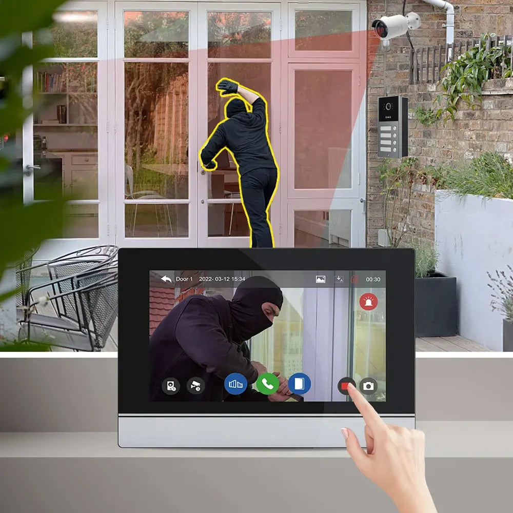 10 inch Touch Screen WiFi 1080P Intercom Doorbell 4 Wire Video Doorphone System RFID APP Unlock for 2/3/4 Unit Home Apartments