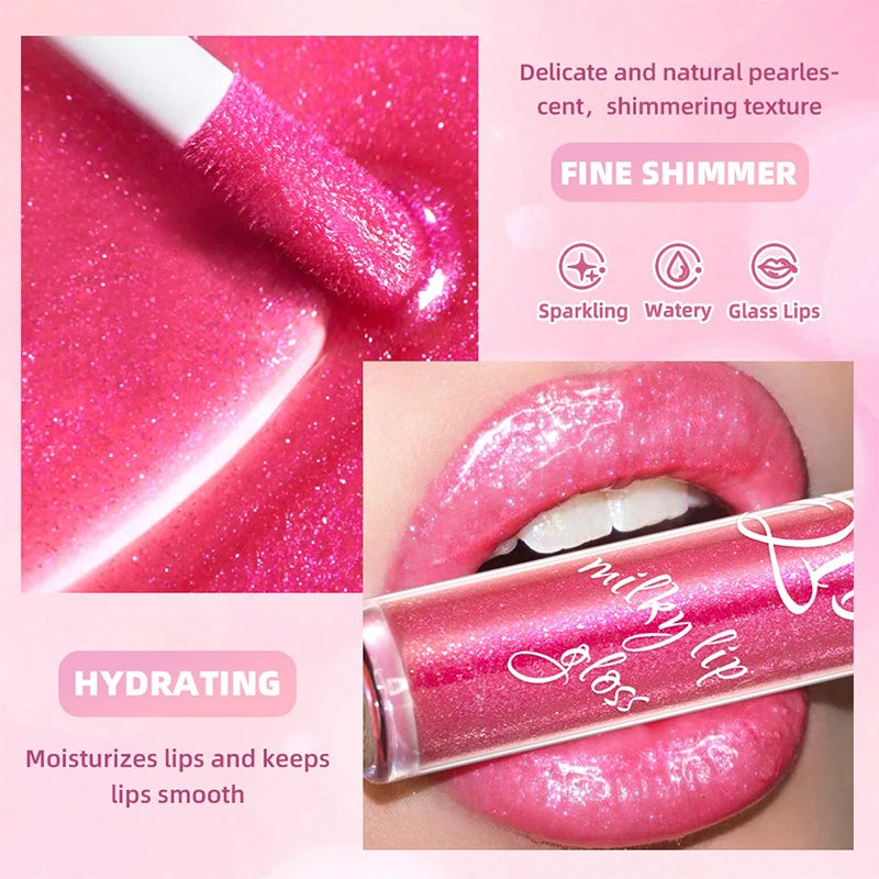 Shimmering taro purple lip gloss with gold sparkle for a moisturizing, plumping, glassy jelly shine finish.