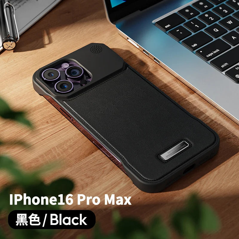 Magnetic Leather Aromatherapy Phone Case for iPhone 16 Pro - Slim Fit Black Tidesmit