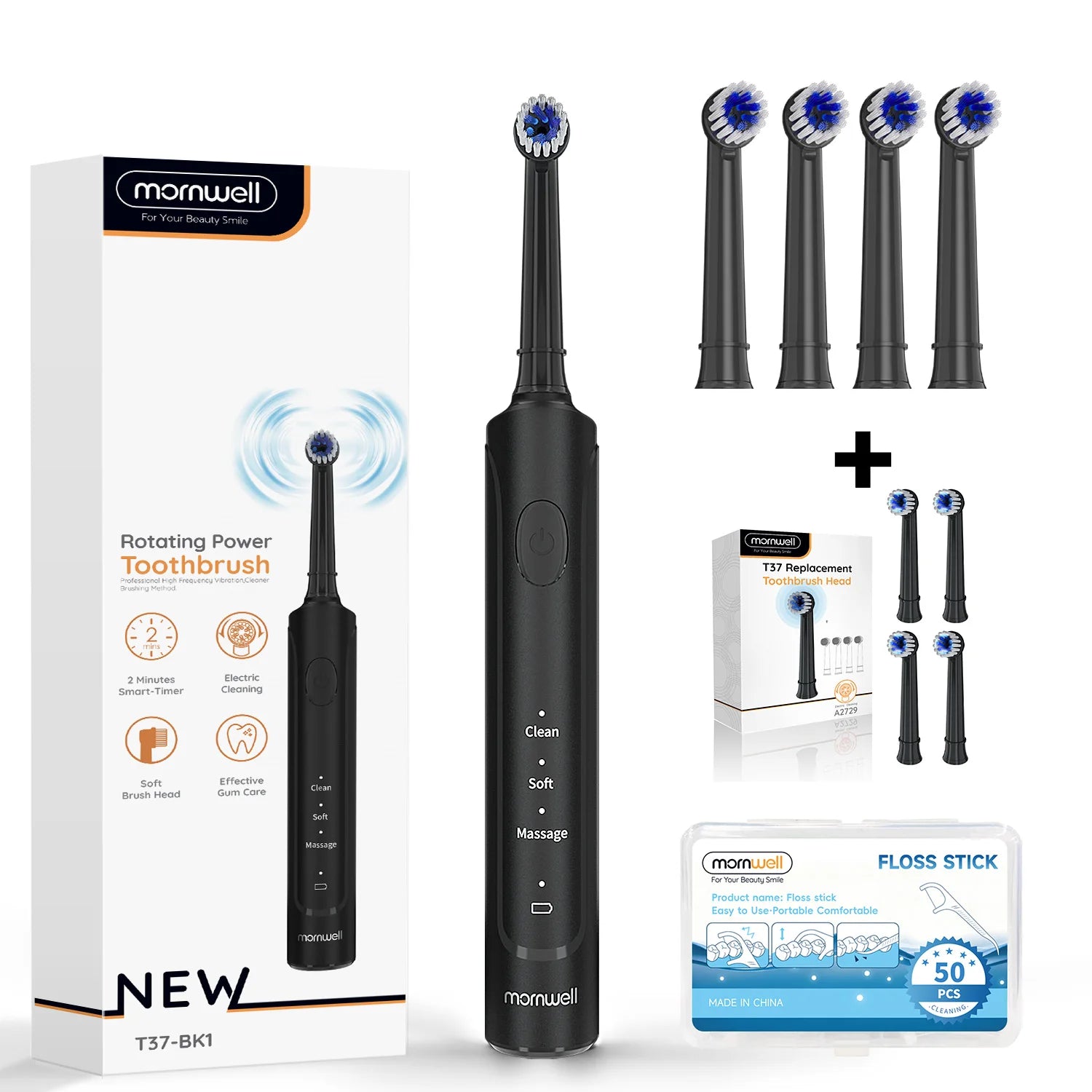 Electric Toothbrush Rotation Clean Teeth Adult 3 Modes Teeth Brush T37 Sonic Electric Tooth Brush With 4 Extra Replacement Heads