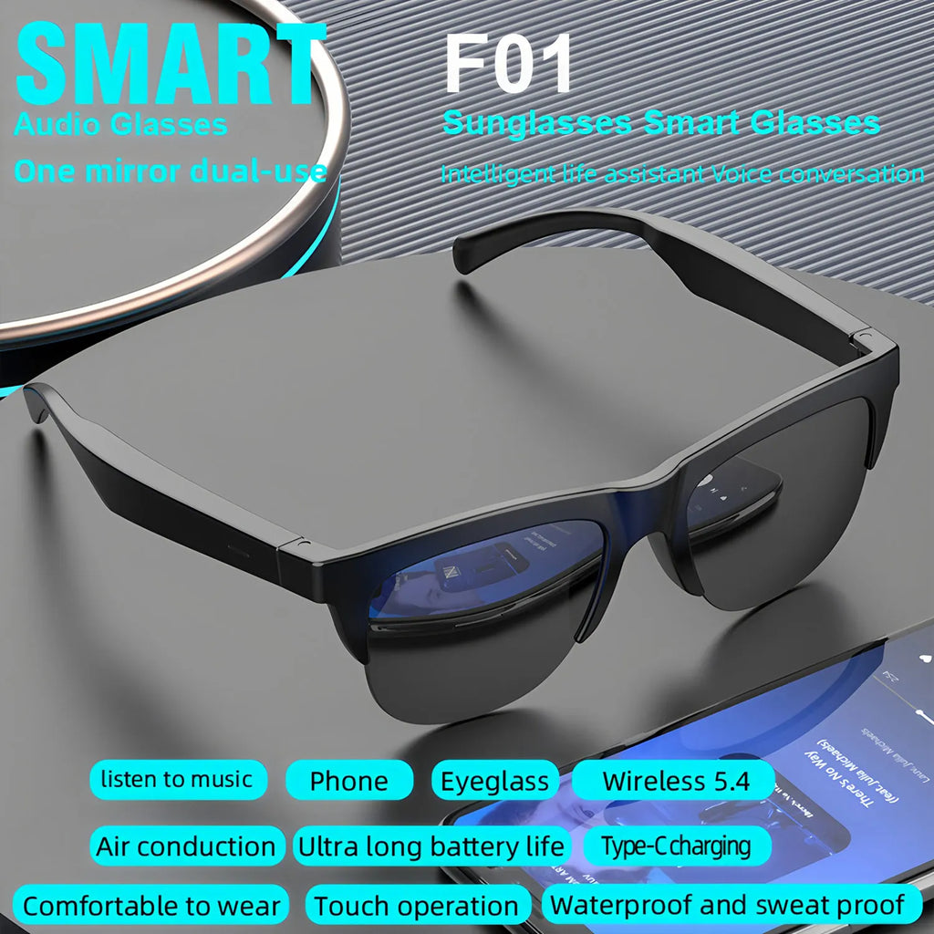 Bluetooth Smart Glasses - Immersive Spatial Audio Hands-Free Black Tidesmit