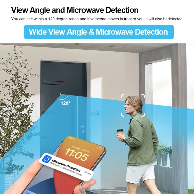 New 2K Tuya Smart Cat Eye 3MP Camera House Door Peephole 4.3 inch Doorbell Camera IPS Screen 120 ° Wide Angle Radar WiFi