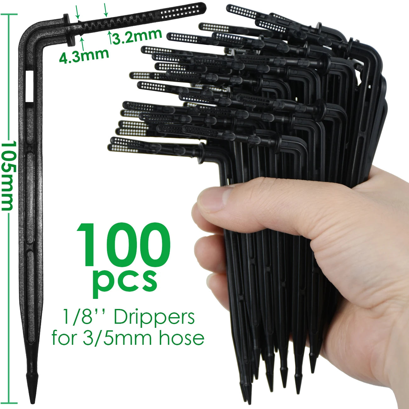 Blue 3/5mm drip irrigation drippers, 100 pcs on connected strips