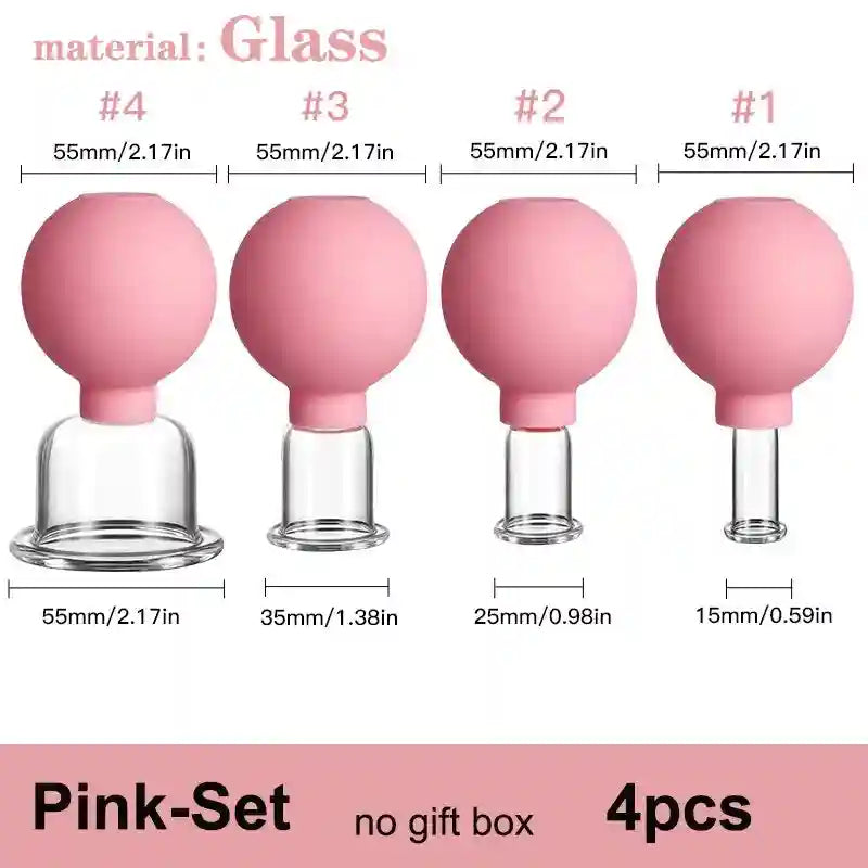 Facial Cupping Set for Skin Lifting and Anti-Wrinkle Massage Therapy Eye Massage Instrument 4pc-Pink Tidesmit