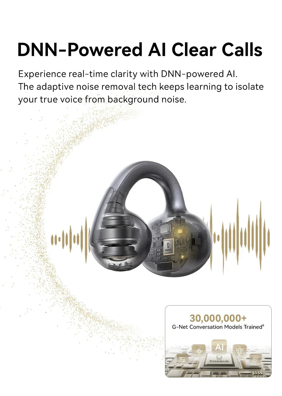 Baseus MC1 Pro Ear Clip Wireless Earphones Bluetooth 6.0 Hi-Res Ultra Open Earbuds earrings 4-Mic ENC Clip on ear buds Headphone Tidesmit