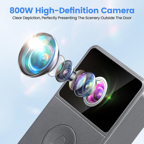 Gray wall video doorbell camera with wide-angle lens and dark screen monitor
