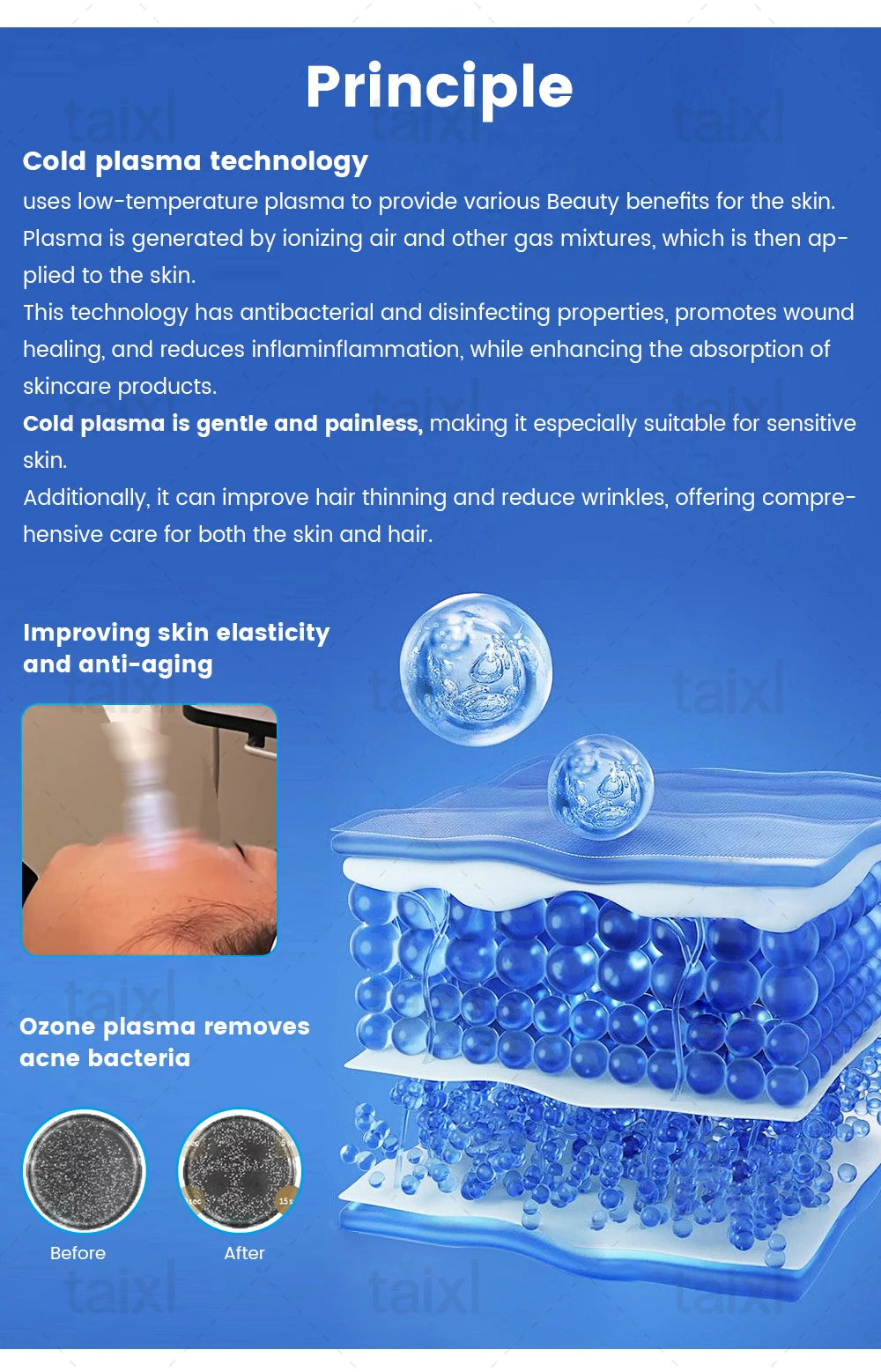 Professional ozone cold plasma facial machine for skin rejuvenation, acne treatment, and anti-aging skin care.