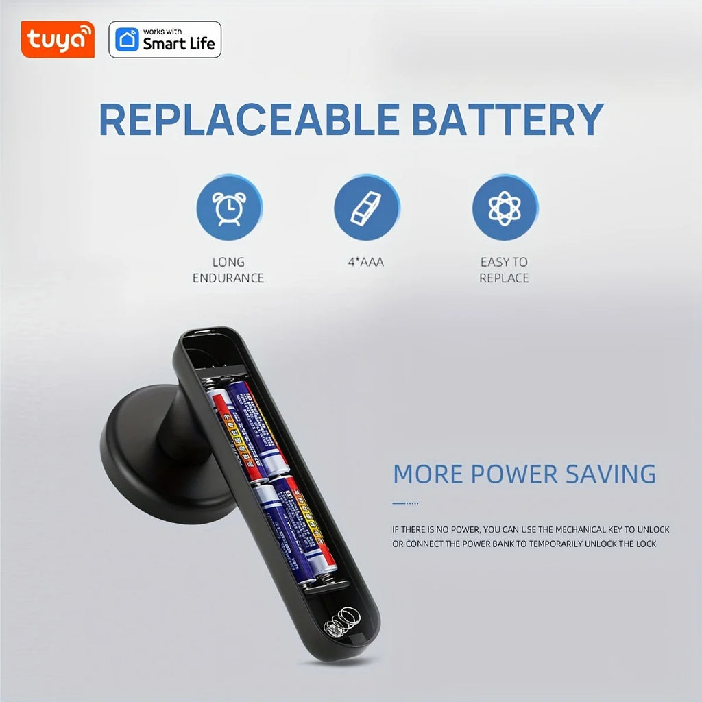 Tuya Bluetooth Biometric Electronic Lock Smart Fingerprint Password App Unlock Intelligent Door Handle Lock Home Security