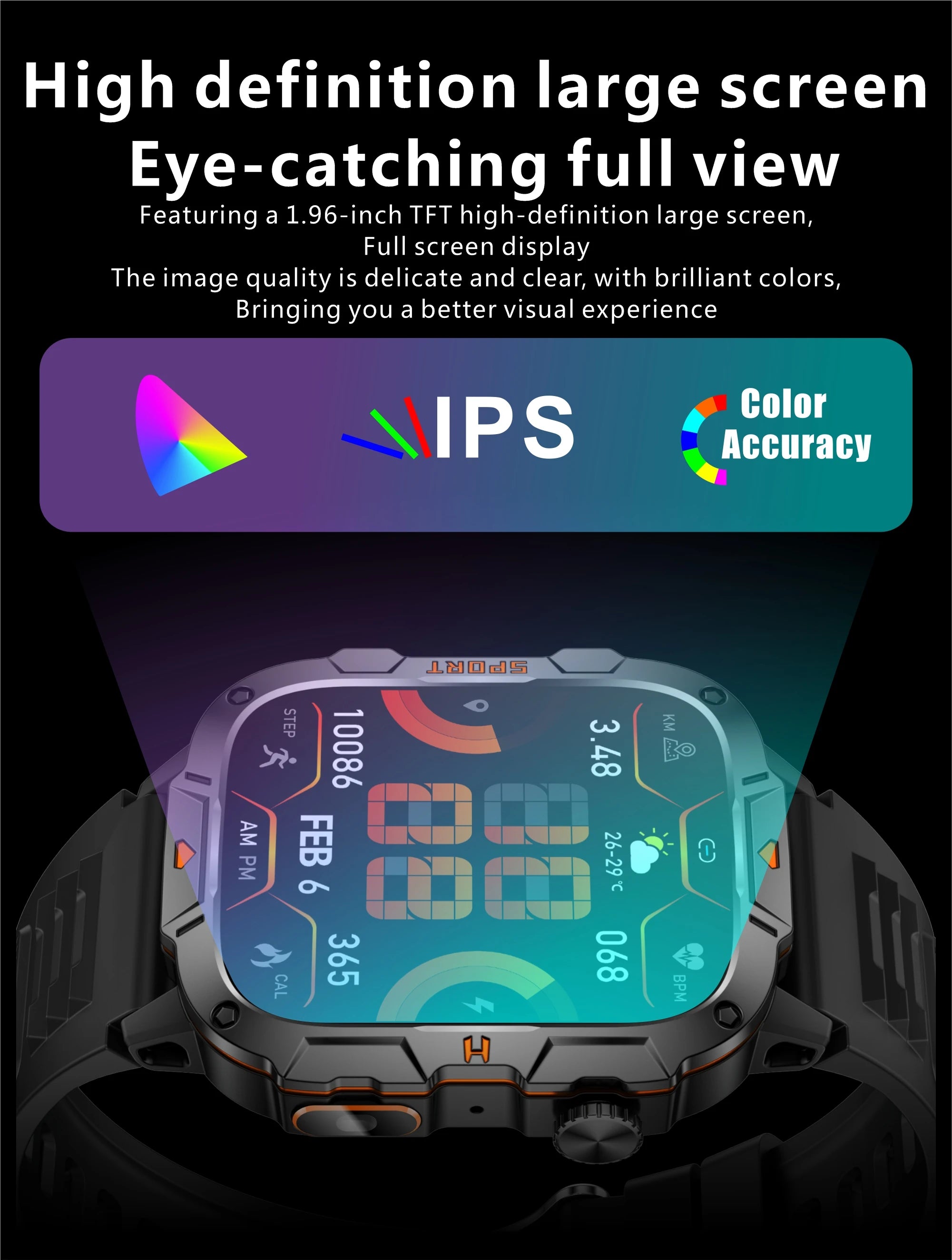 2026 New Military Grade Smart Watch Men 1.96" AMOLED Screen 5ATM Waterproof Sports Fitness Tracker BT Call Smartwatch