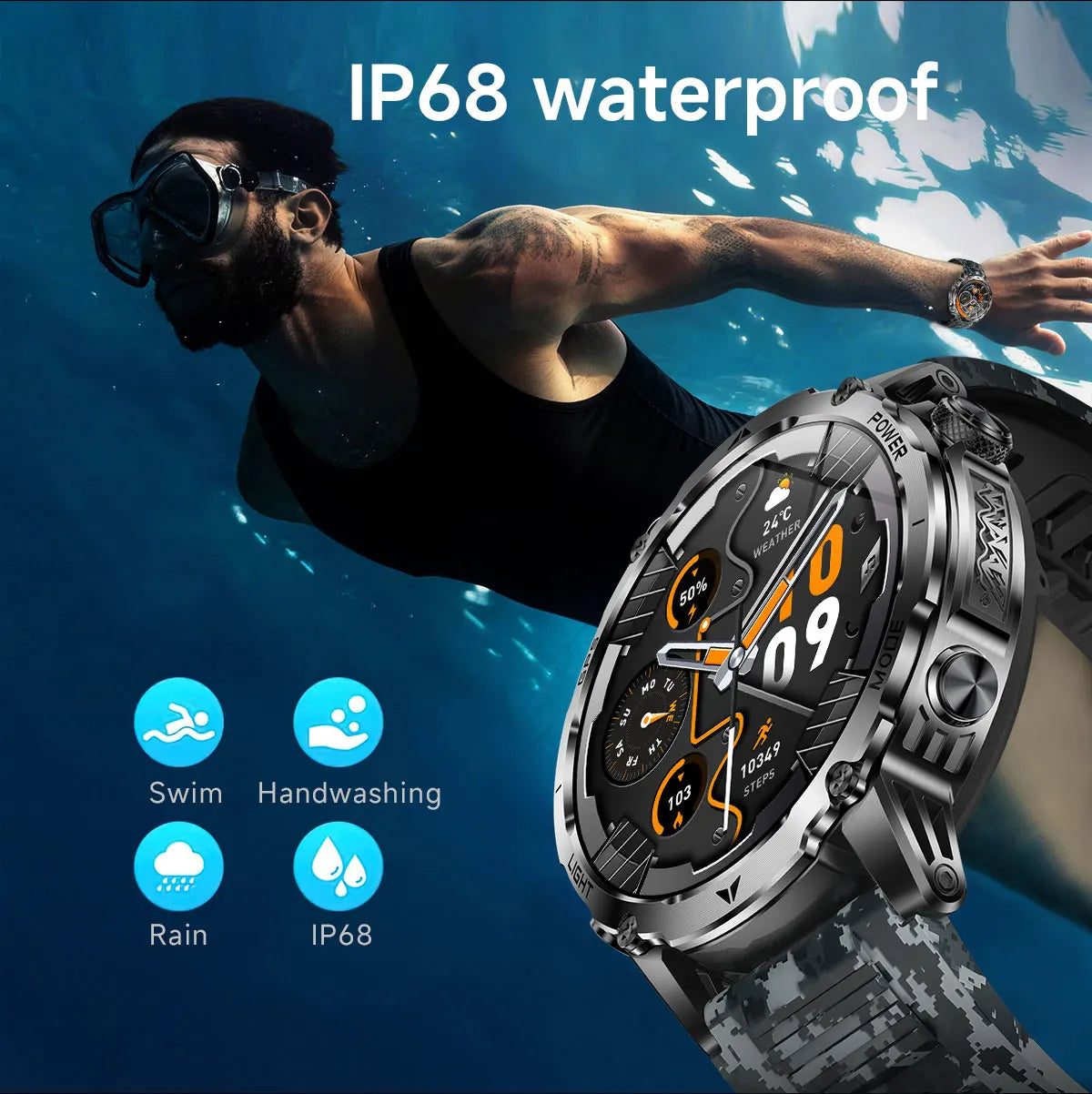 T-Rex 3 Military Grade 1100mAh Battery Smart Watch 10ATM Waterproof GPS Compass Altimeter Call AMOLED Men Swim Sports Smartwatch