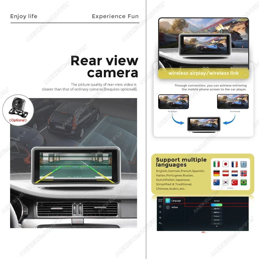 6.86'' Center Intelligent Touch Screen Mirror Car Multimedia Radio Chained Threadless Carpet Car-play Android Auto BT FM Speaker