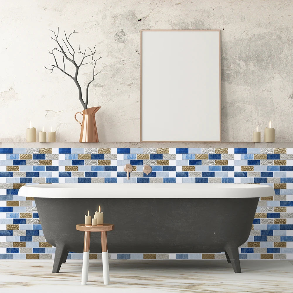 10pcs/set Flat Marble Mosaic Tiles Sticker Transfers Covers For Kitchen Bathroom Tables Peel & Stick Waterproof Art Wall Decals