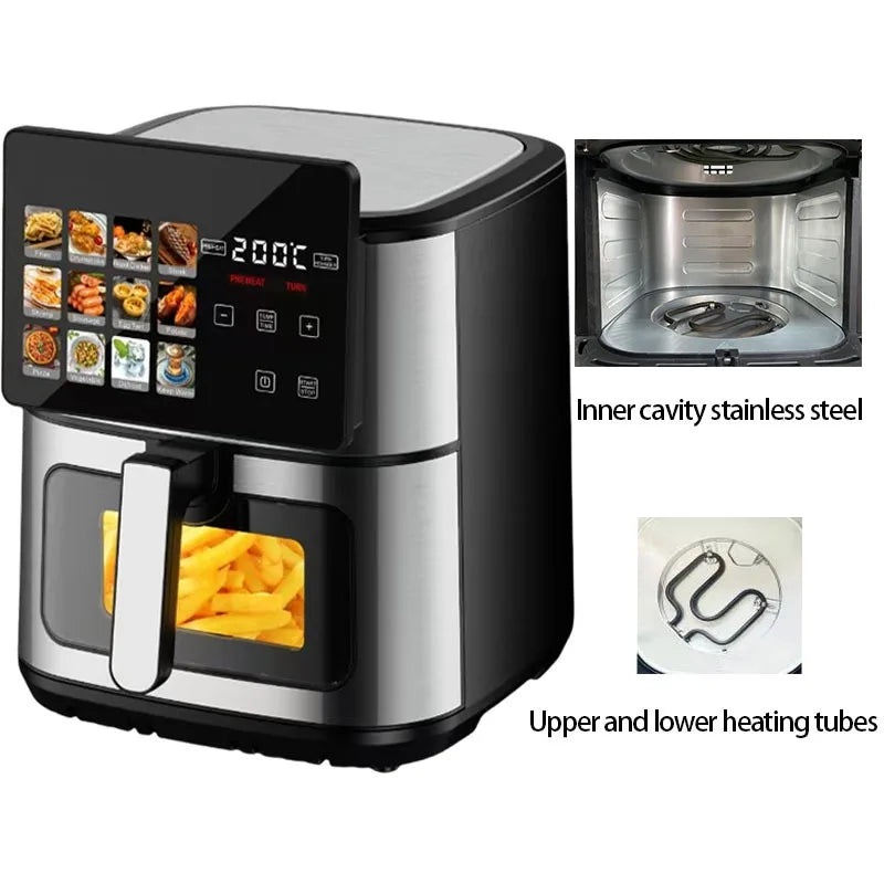 Factory Portable  Electric Multifunction Fully Automatic Stainless Steel  Smart Square  air Fryer Oven, 10L Large Capacity 1800W