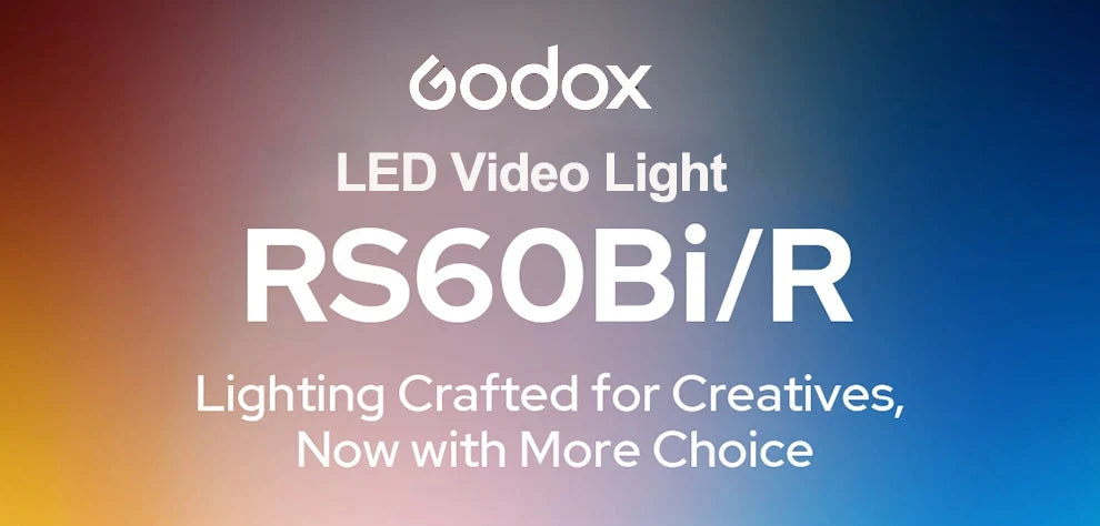 RS60Bi/R LED video light, a versatile lighting tool for creative photography and videography, set against a gradient.