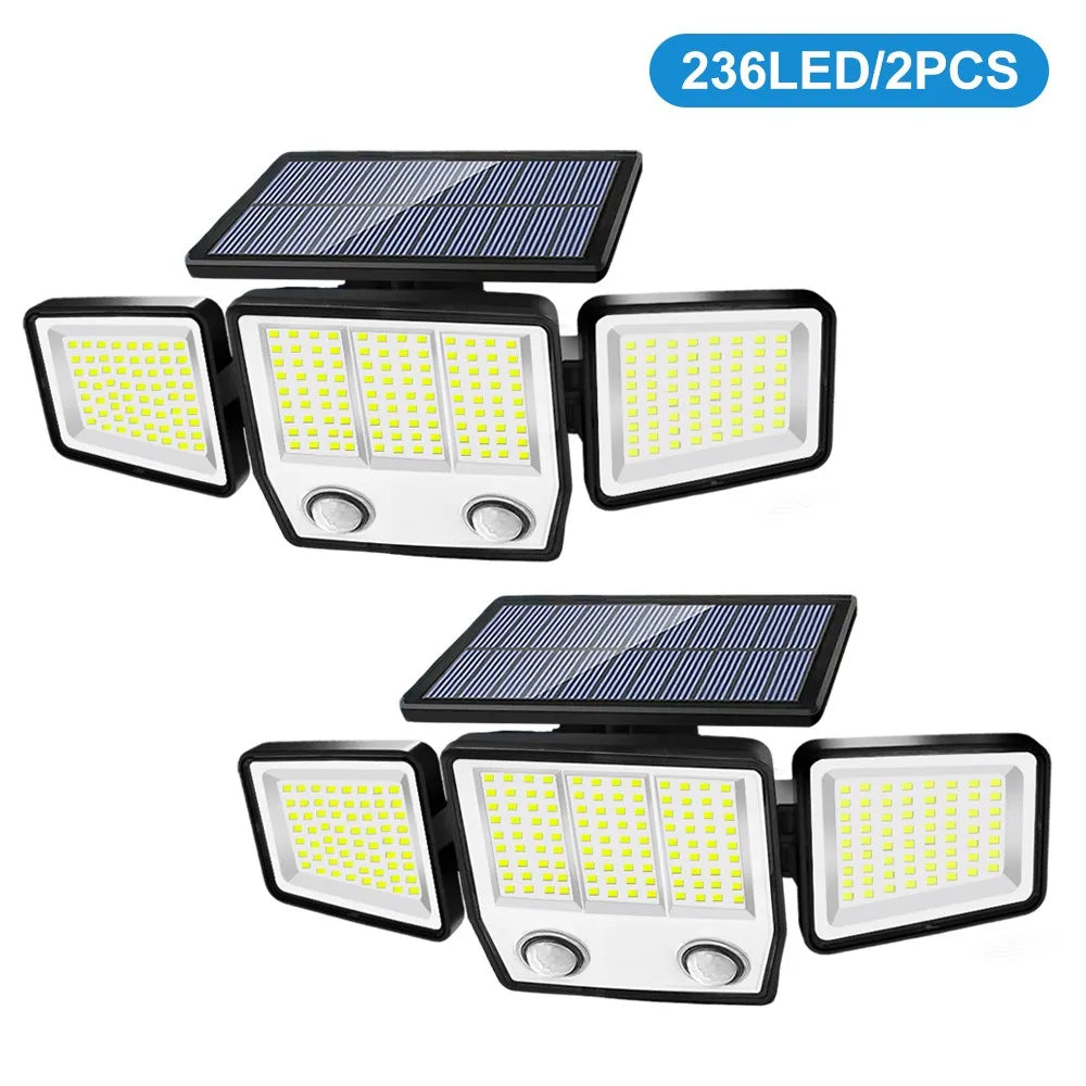 Solar Lights Outdoor 3 Heads Motion Sensor 286/236LED Security Flood Lights Waterproof 3 Modes Wall Lamp for Garden Patio Yard