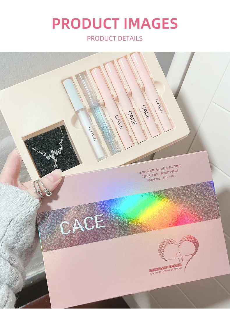 Tidesmit 4 piece matte liquid lipstick set with lip gloss plumper and necklace gift detail swatch