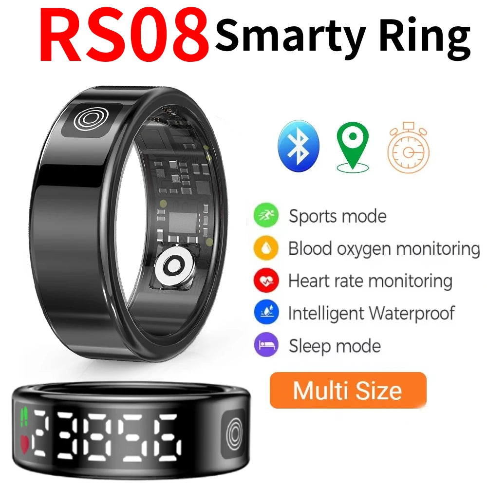 2025 New RS08 Smart Ring 5ATM Waterproof Health Fitness Rings Heart Rate and Blood Oxygen Monitor for Men Women for iOS Android Tidesmit