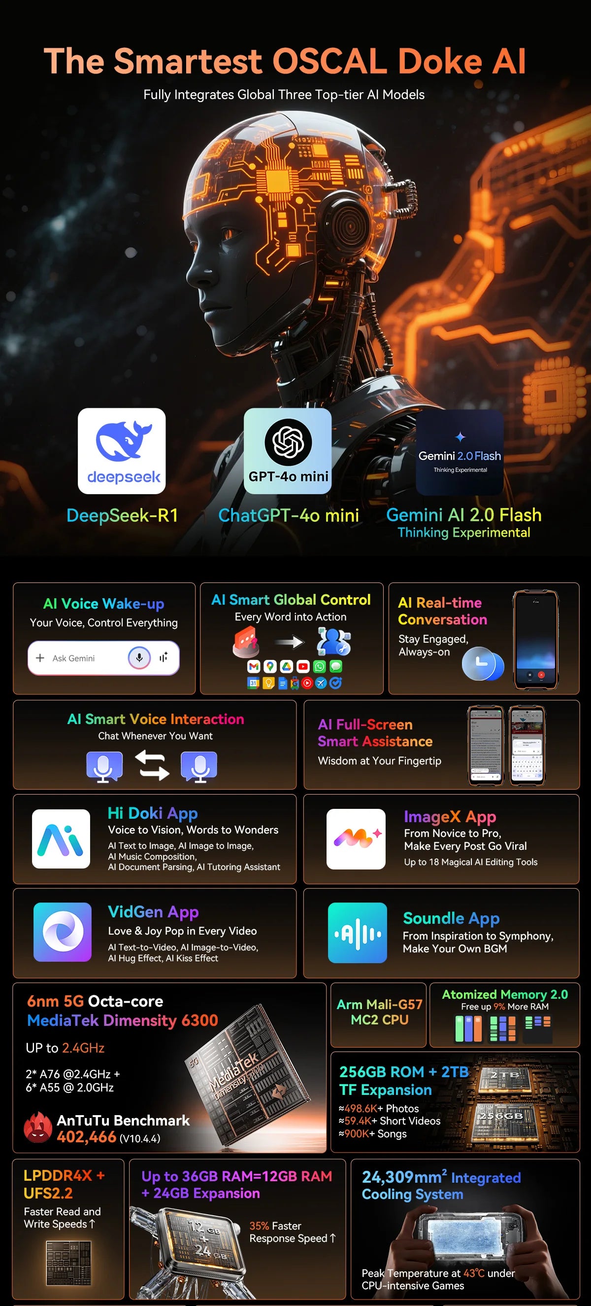Blackview OSCAL PILOT 3 5G mobile phones AI Rugged Smartphone MTK 6300, 6.78" 2.4K Display 120Hz, 12GB 256GB, 7500Amh Phones