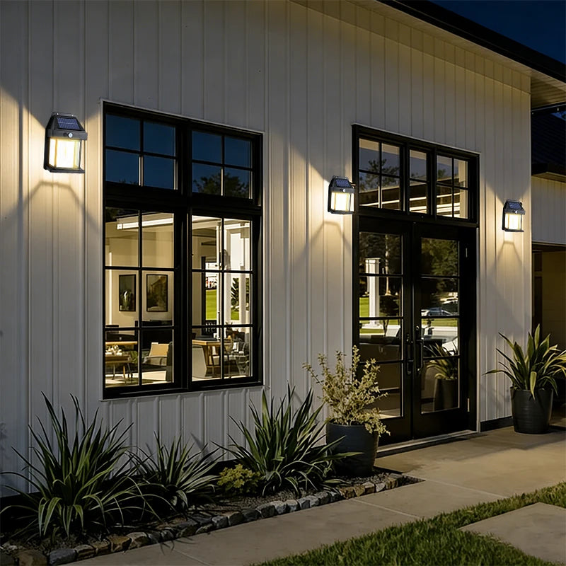Solar Wall Lights Outdoor Dusk to Dawn Solar Motion Lights Outdoor Waterproof 3 Lighting Modes Wall Mount Light Sconces For Outside Patio Fence Yard Garage 2 Pack LED Street Light