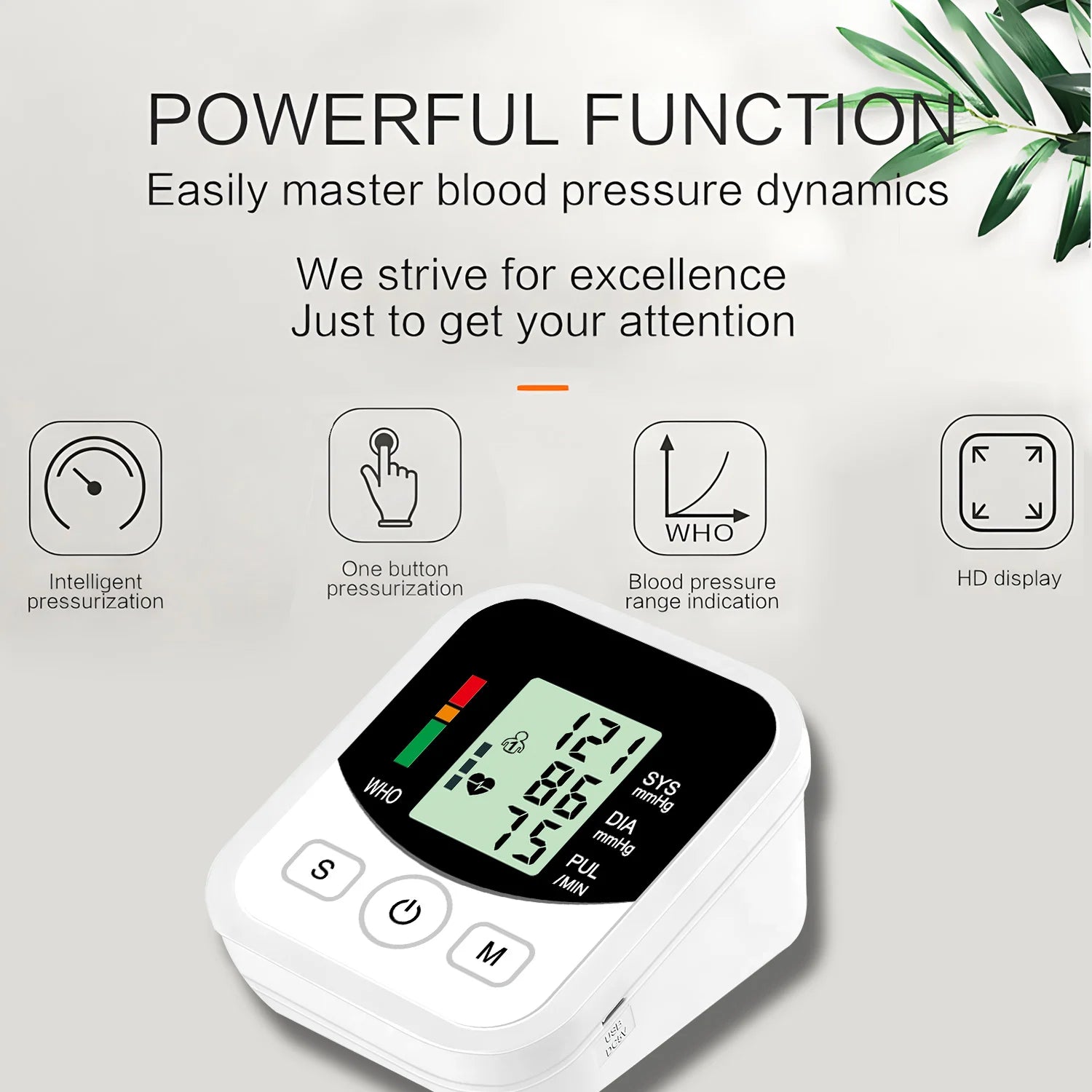 Digital Arm Blood Pressure Meter with Cuff Medical Pressure Tonometer Tensiometer Pulse Sphygmomanometer
