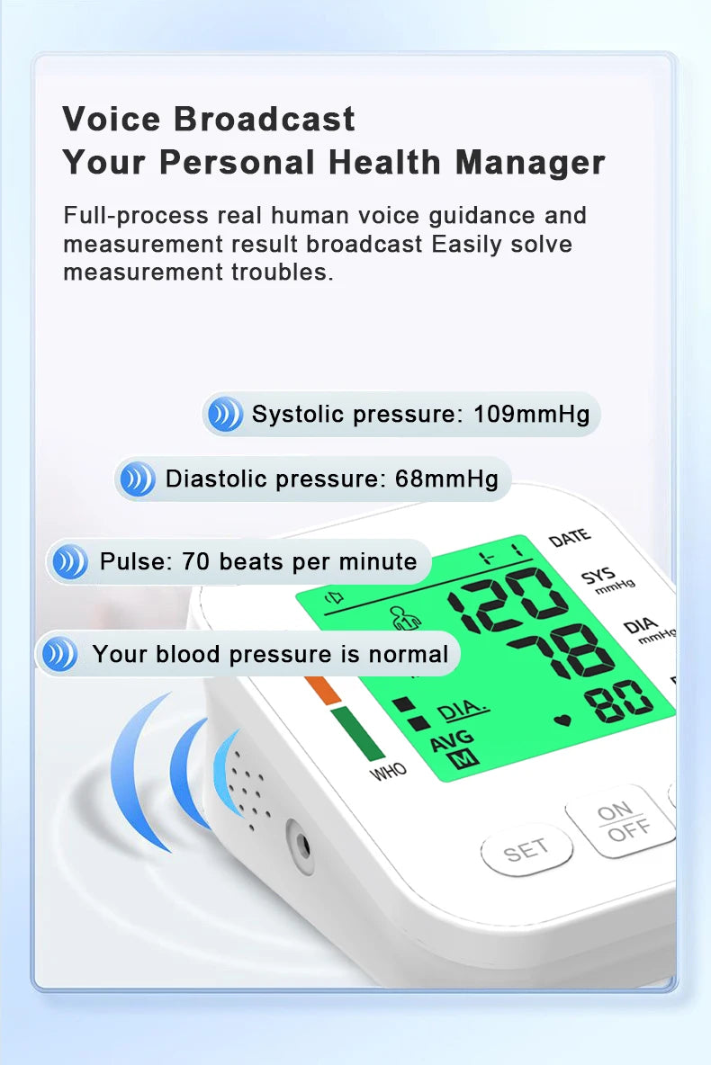 Spanish Voice Arm Automatic Blood Pressure Monitor BP Sphygmomanometer Pressure Meter Tonometer for Measuring Arterial Pressure