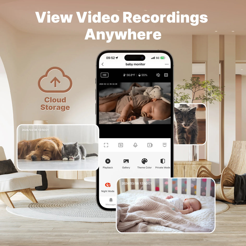 MOES Tuya WiFi Smart Baby Monitor Security Camera 4.5 Inch LCD Screen PTZ Zoom Video Surveillance Temperature Sensor