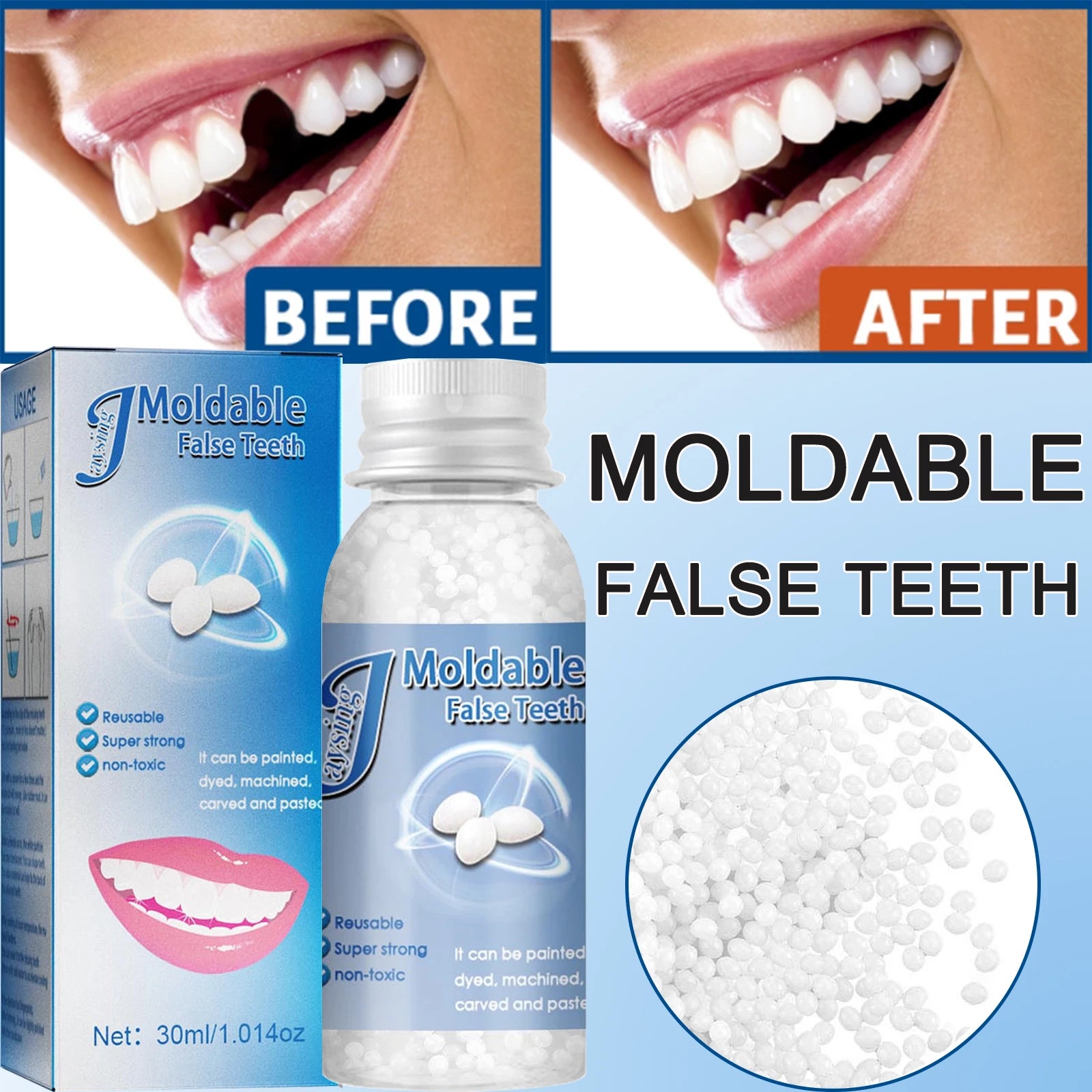 Temporary Tooth Repair Beads | Food Grade Dental Filling Material for Missing Broken Teeth, Denture Adhesive Solid Glue