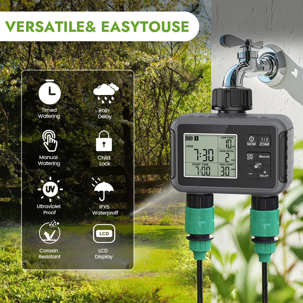 Dual Zone Independent Display LCD Garden Watering Timer Automatic Irrigation Kit Small Intelligent Program Gardening Combination