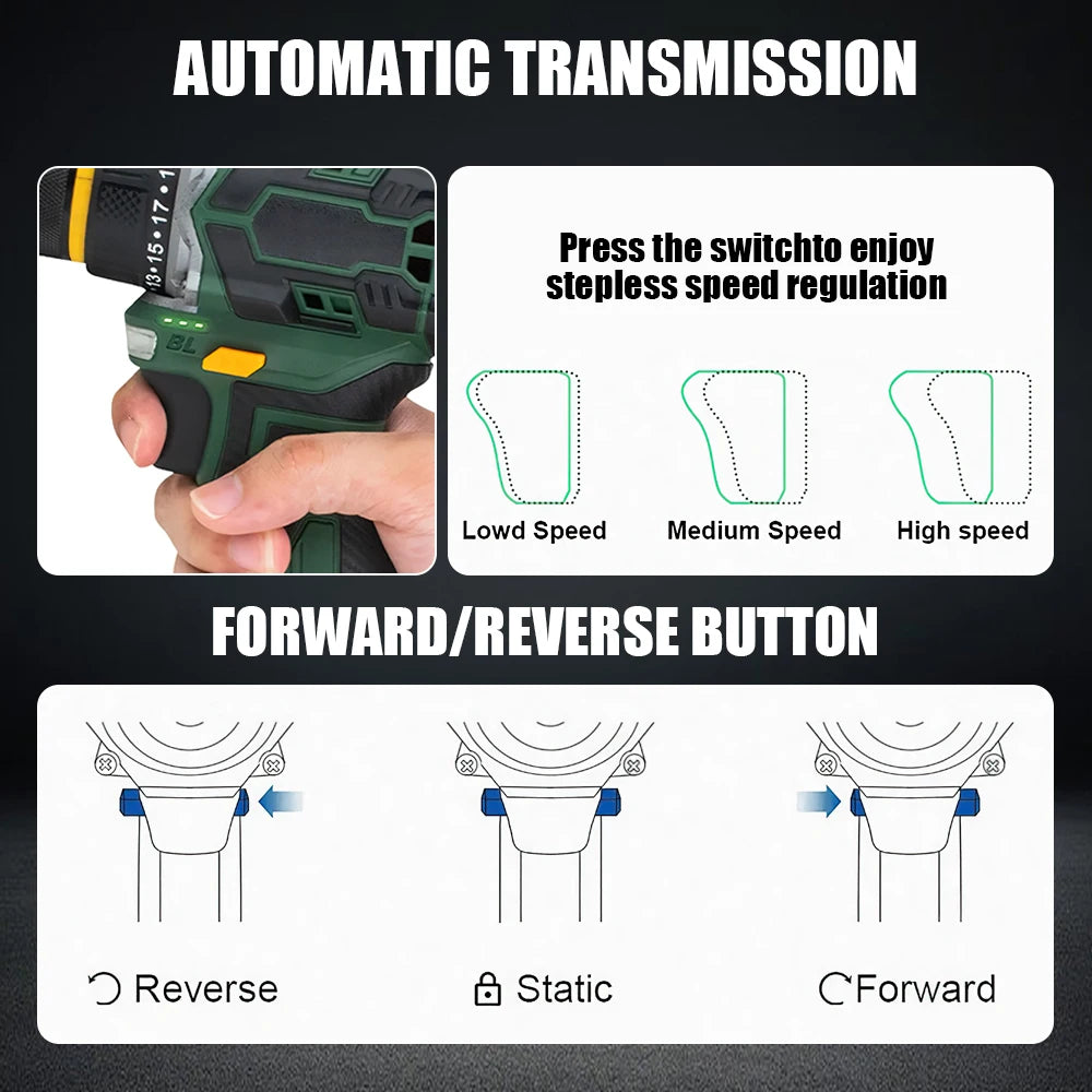 55N.M 10MM 23 + 1 Torque Brushless Electric Impact Drill Metal Ratchet Chuck Cordless Drill Electric Screwdriver DIY Power Tools