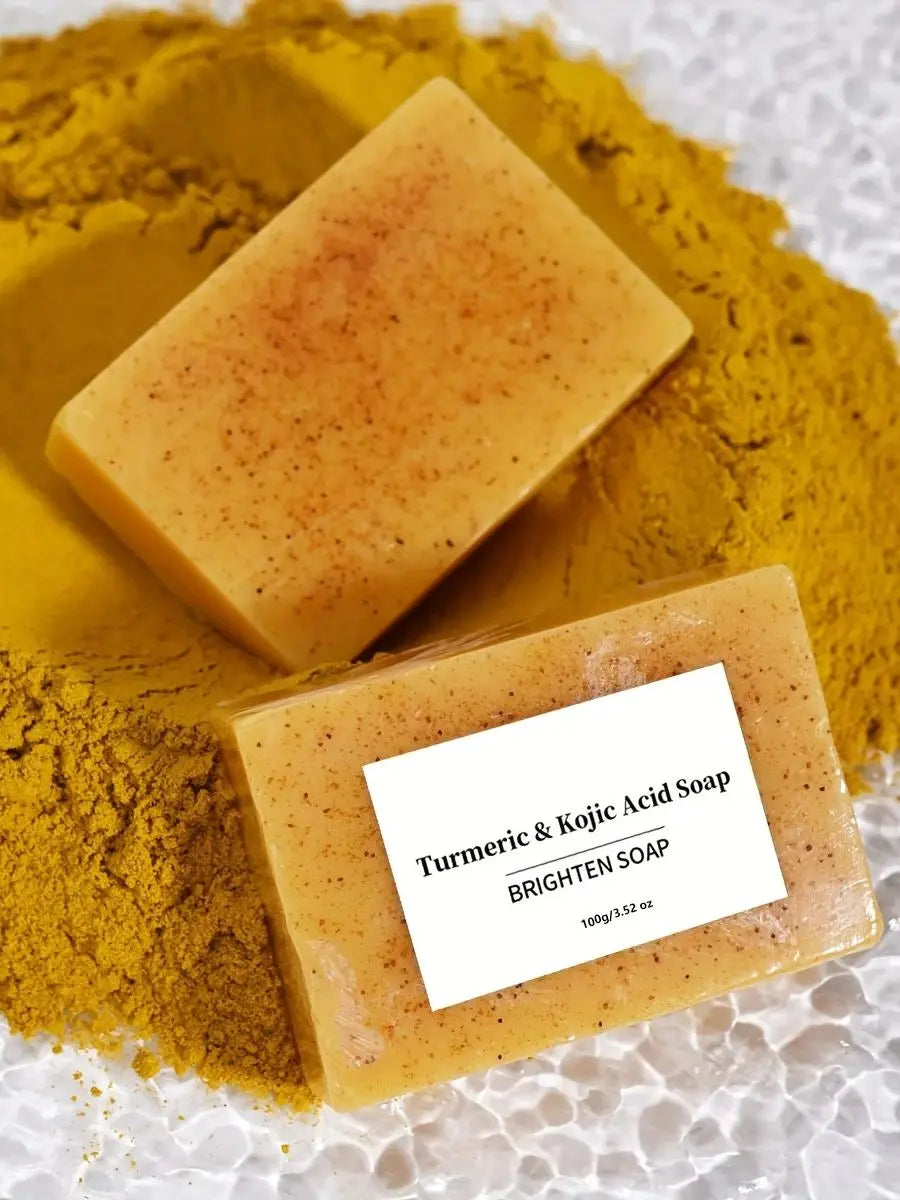 2pcs/100g Turmeric Kojic Acid Scrub Soap, Ginger Handmade Cold Soap, Bath and Face Soap