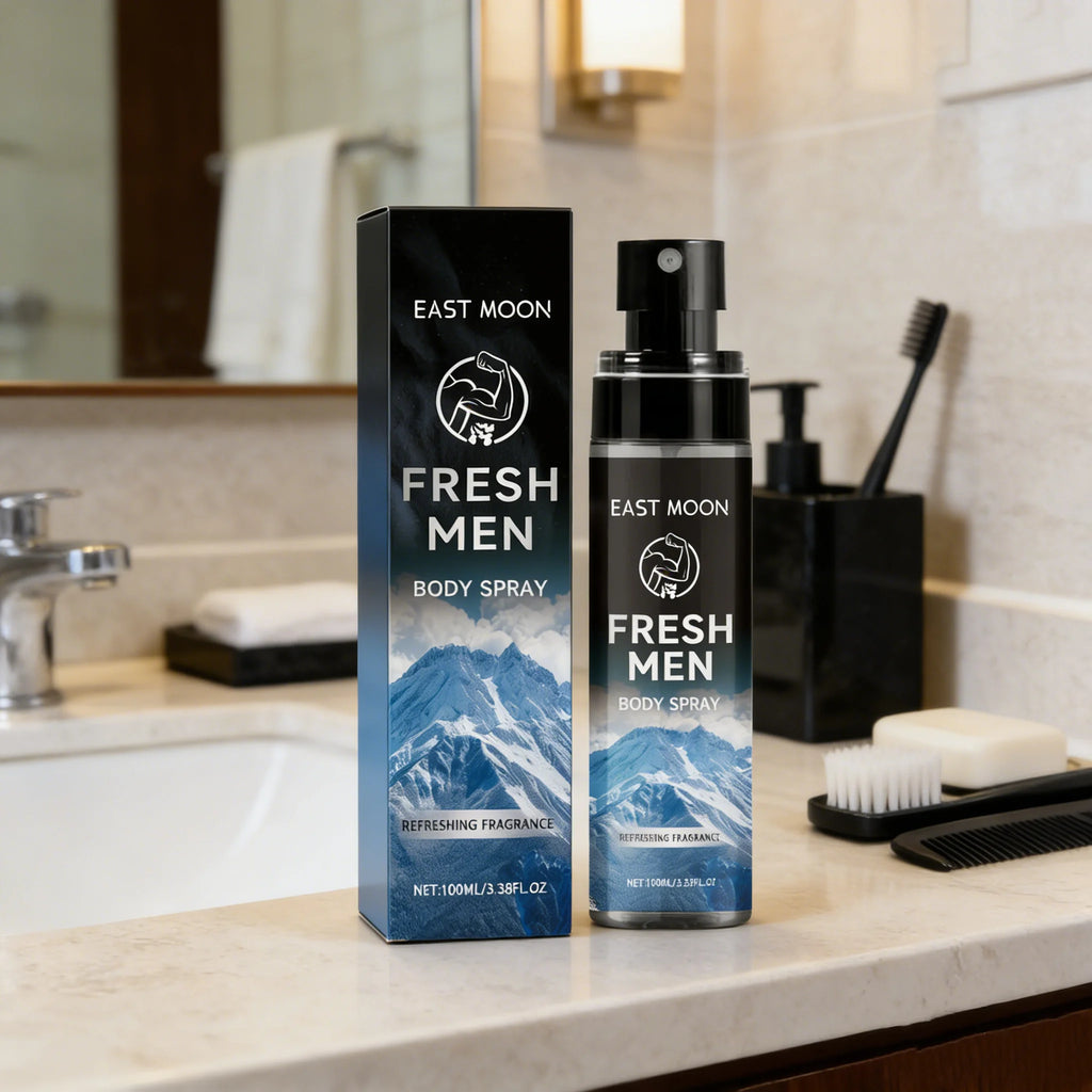 Tidesmit East Moon Sandalwood men's fragrance deodorant spray for long-lasting freshness and sweat odor reduction.