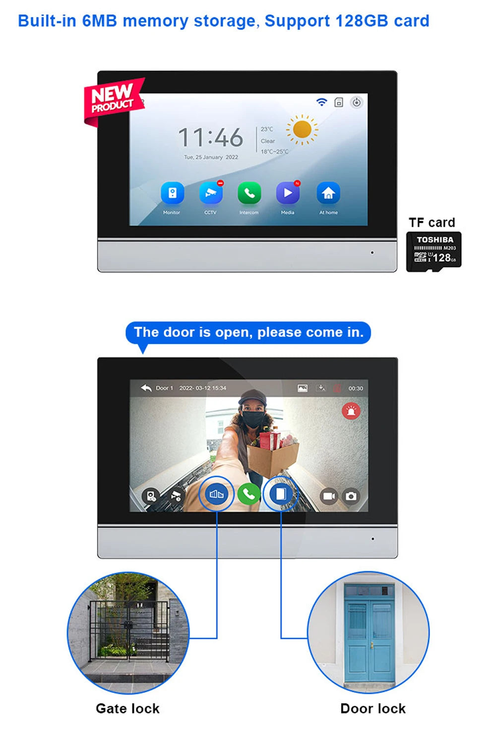 10 inch Touch Screen WiFi 1080P Intercom Doorbell 4 Wire Video Doorphone System RFID APP Unlock for 2/3/4 Unit Home Apartments