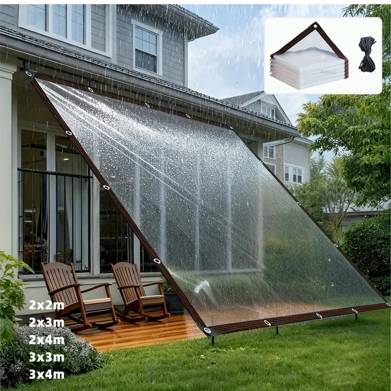 1PC Transparent Rainproof Shading Cloth Tarpaulin Hemming Punching Greenhouse Film Rain Cloth Windproof Plastic Insulation Film