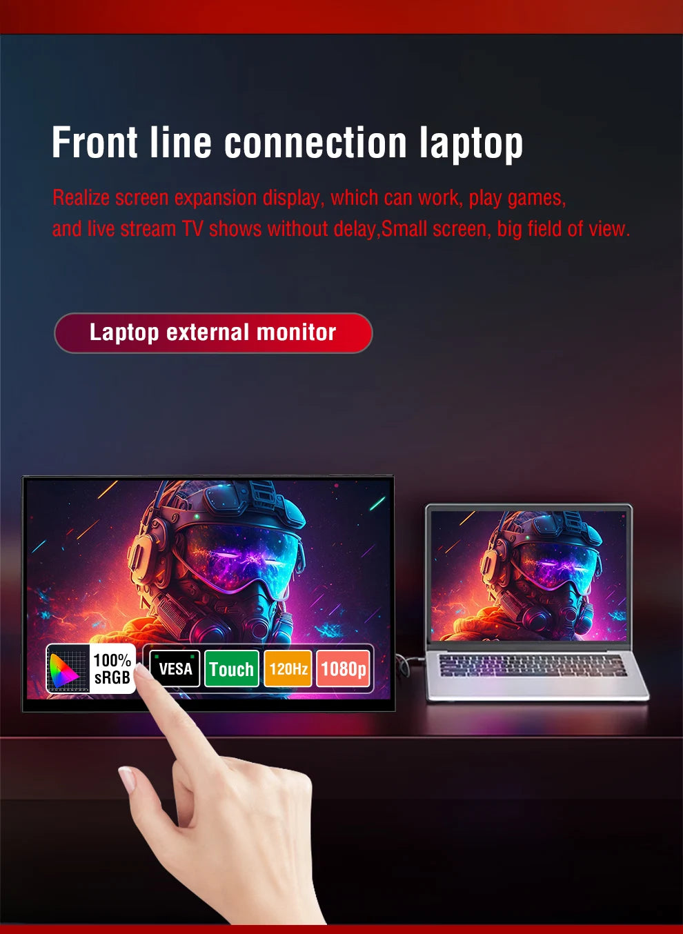 Anmite 18.5 inch Portable Touch Monitor 120Hz 100% sRGB With Screen Holder Stand For Laptop Phone Xbox PS4 PS5 Switch
