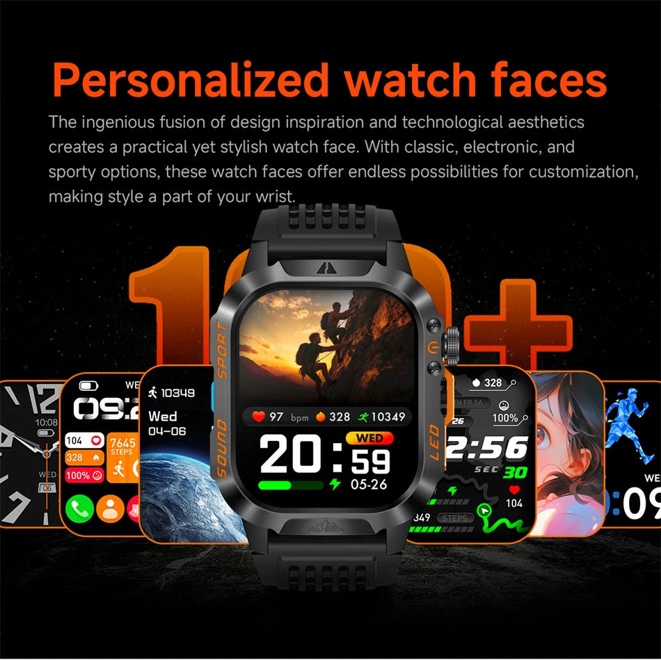 New Military Grade 1200mAh Battery Smartwatch Men 5ATM Waterproof Sports Tracker Flashlight Heart Rate AMOLED Screen Smart Watch