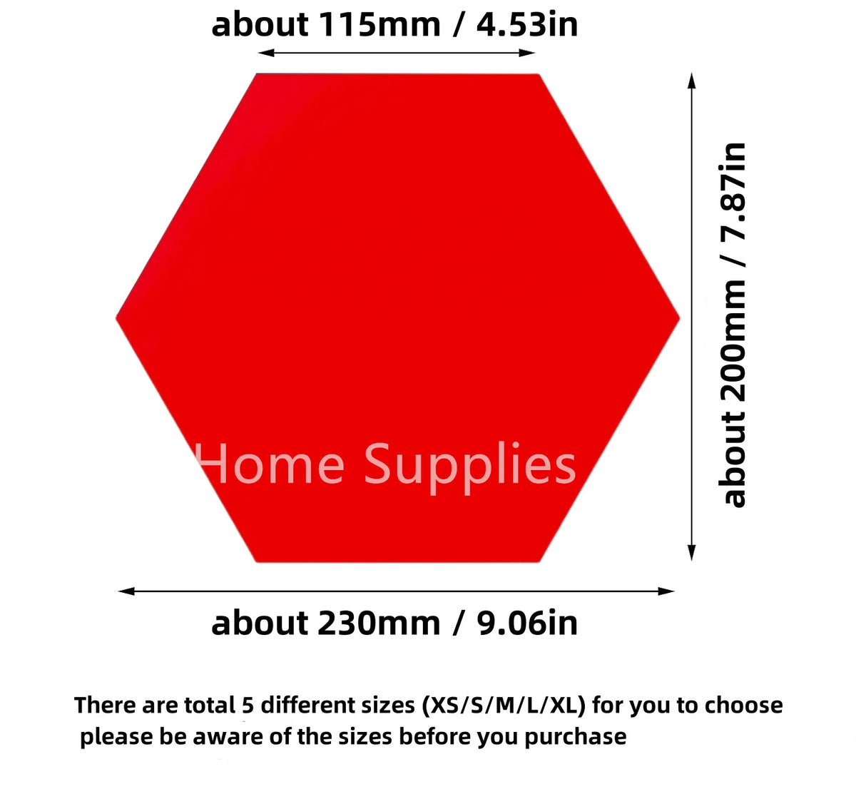 Red hexagon mirror sticker, approx 230mm x 115mm.