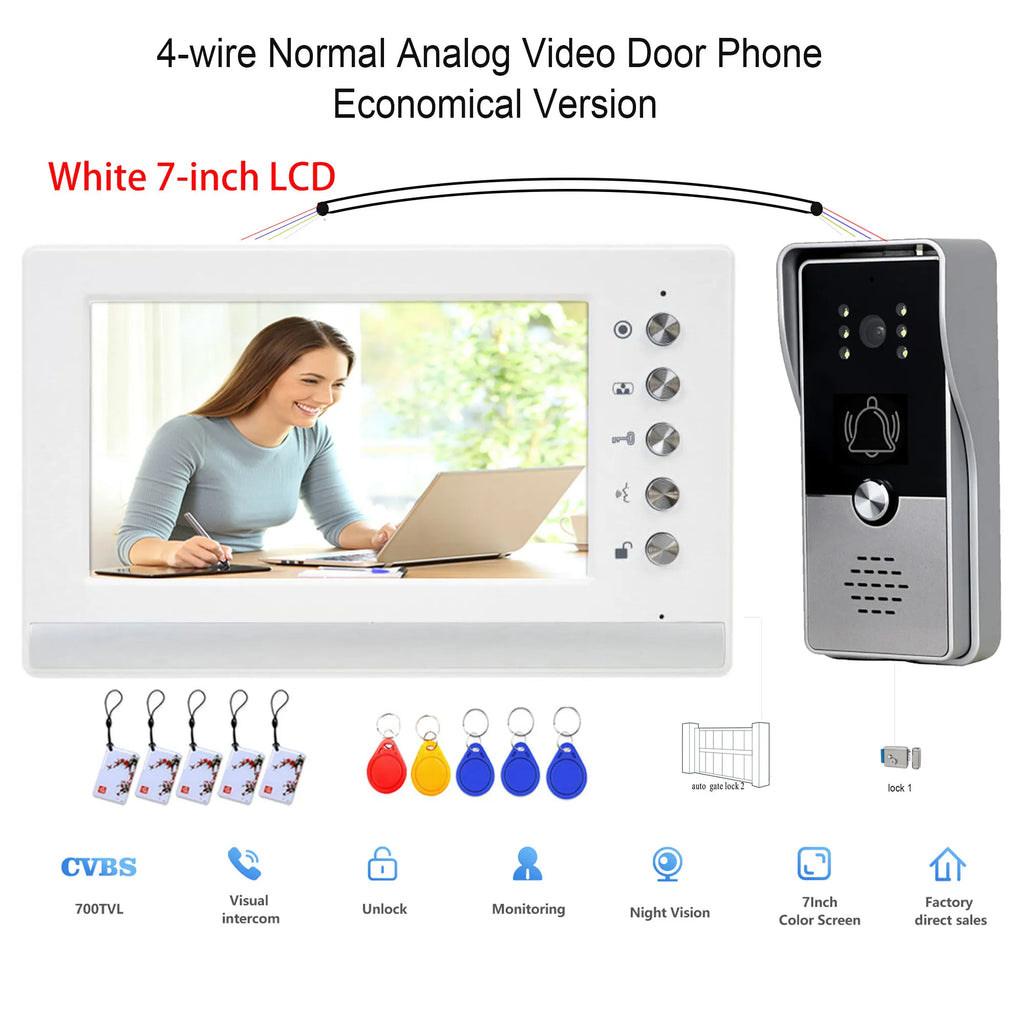New Apartment Intercom Video Doorbell with RFID Card Unlock 7inch 4 Wired Video Door Phone System unlock 2 door ﻿