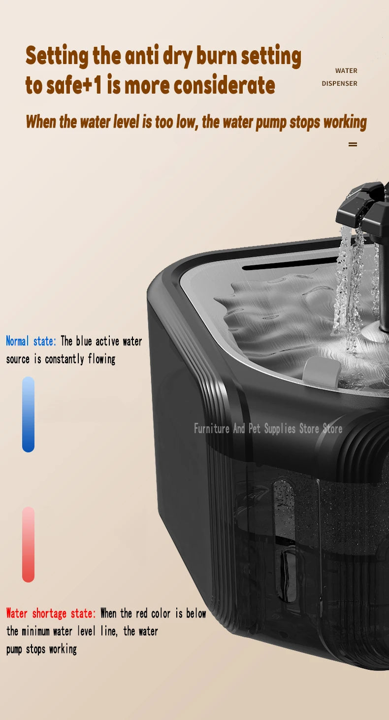 Wireless 2800ml cat water fountain with infrared sensor and anti-dry burn safety for automatic, healthy pet hydration.