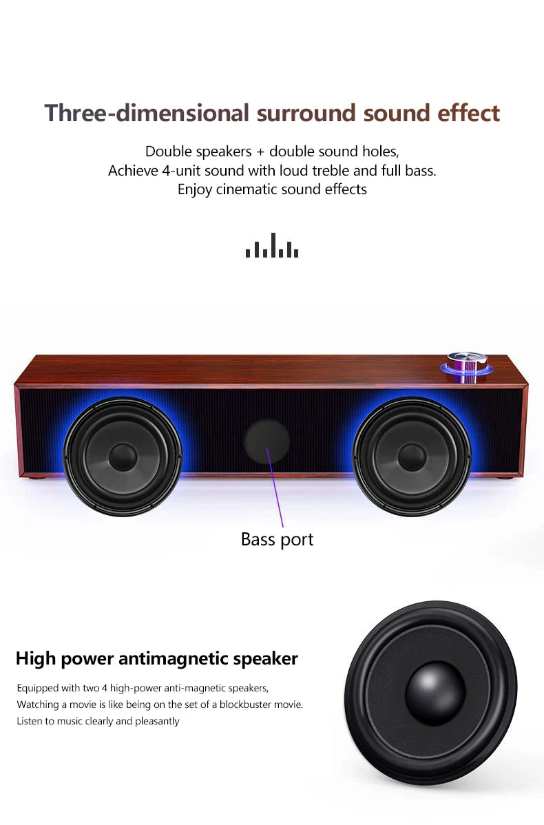 Wooden Computer Speaker with Subwoofer Bass - HiFi Audio System Tidesmit