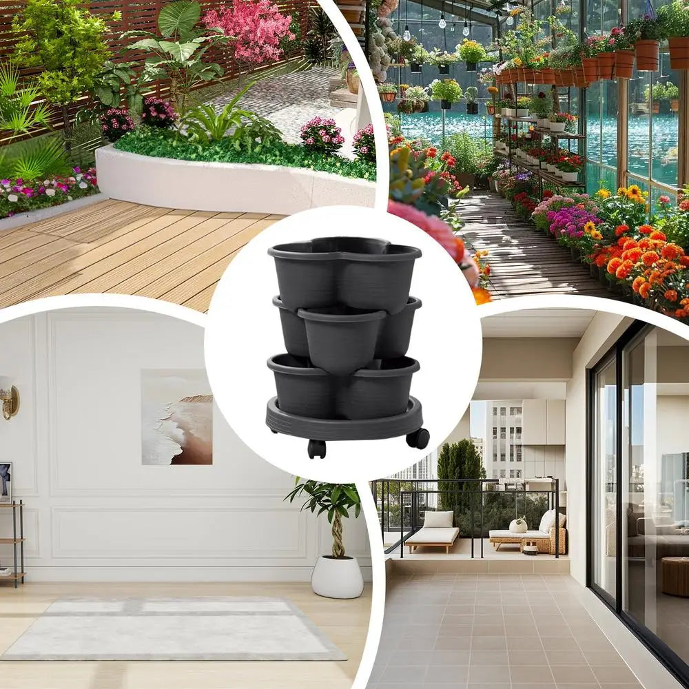 Strawberry Planter Tower 3 Tiers Vertical Tower Stackable Pot Stacking Garden Flower and Vegetable Planter for Home Garden