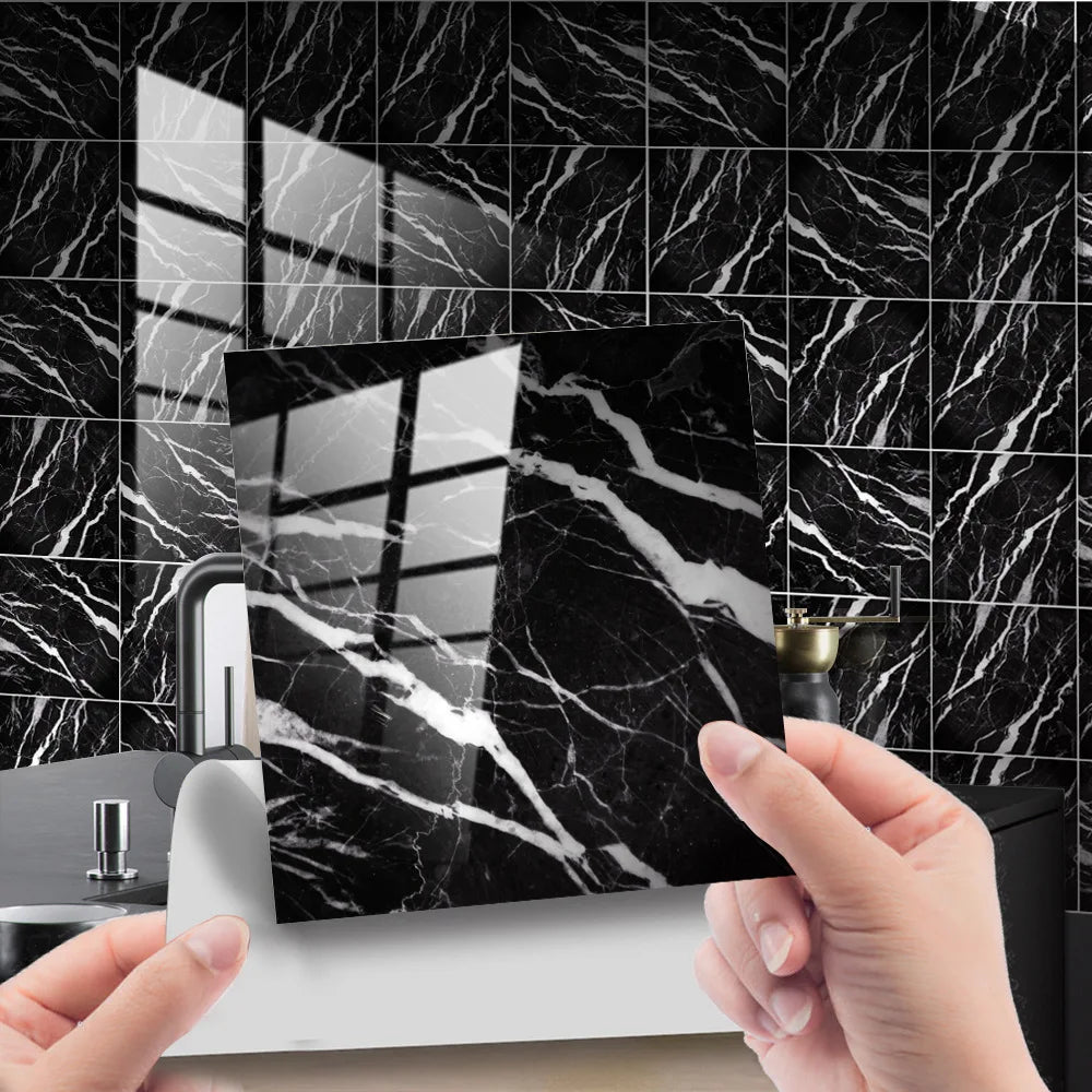 10pcs Crystal Tile Wall Stickers Self-Adhesive Kitchen Tiles PVC Backsplash Stickers Peel and Stick Bathroom Faux Stone Effect