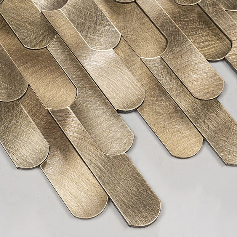 Long Strip 3D Metal Mosaic Tile Peel and Stick Self Adhesive Wall Sticker for Coffee Bar Bathroom Backsplash Wall Decor